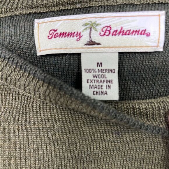 Tommy Bahama Sweater Men M Green 100% Merino Wool Relaxed Fit Classic Everyday - Picture 4 of 11